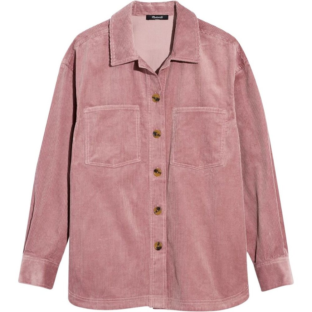 Madewell Corduroy Kentwood Oversized Button-Up Pink Shirt Jacket